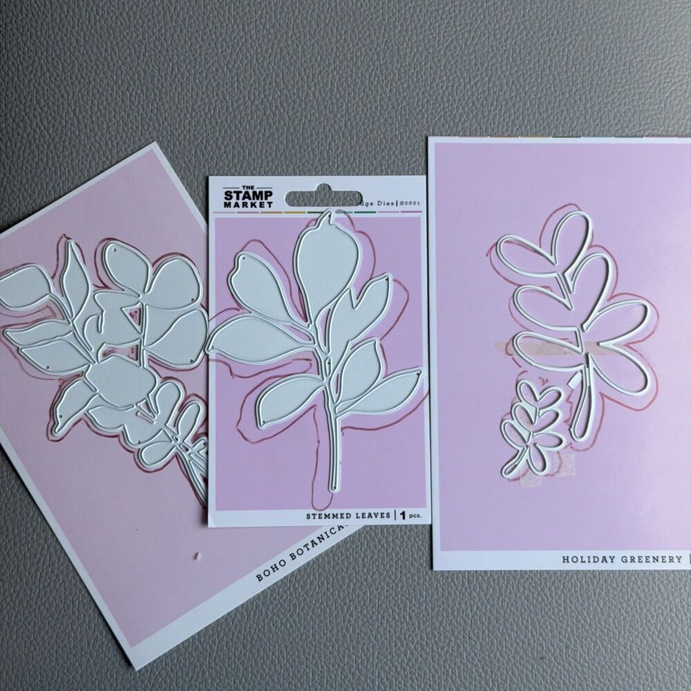 The Stamp Market boho botanical, holiday greenery stemmed leaves lot of dies
